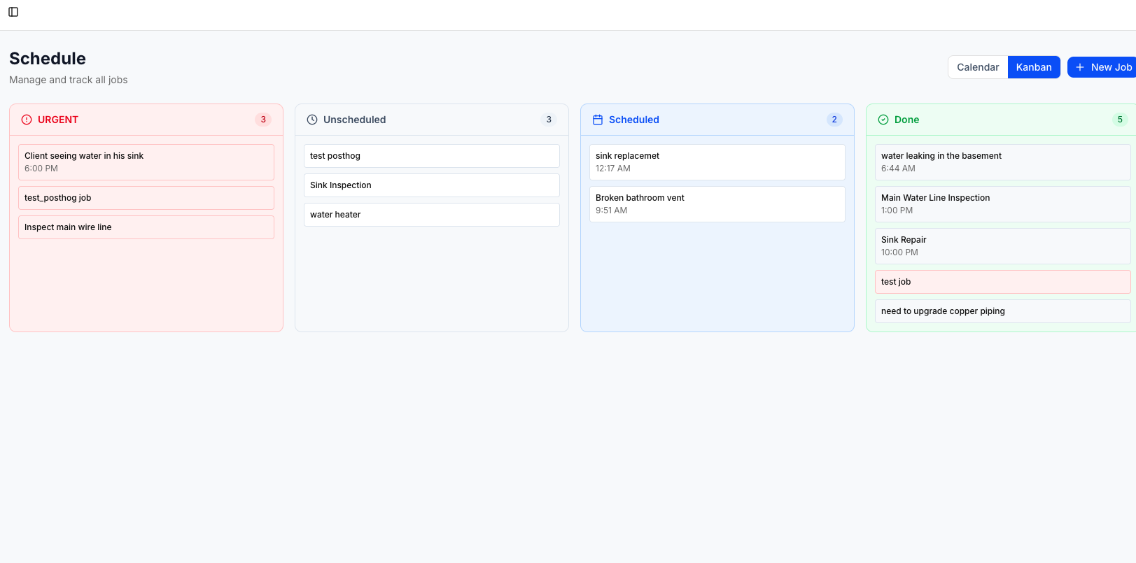 Kanban job scheduling board